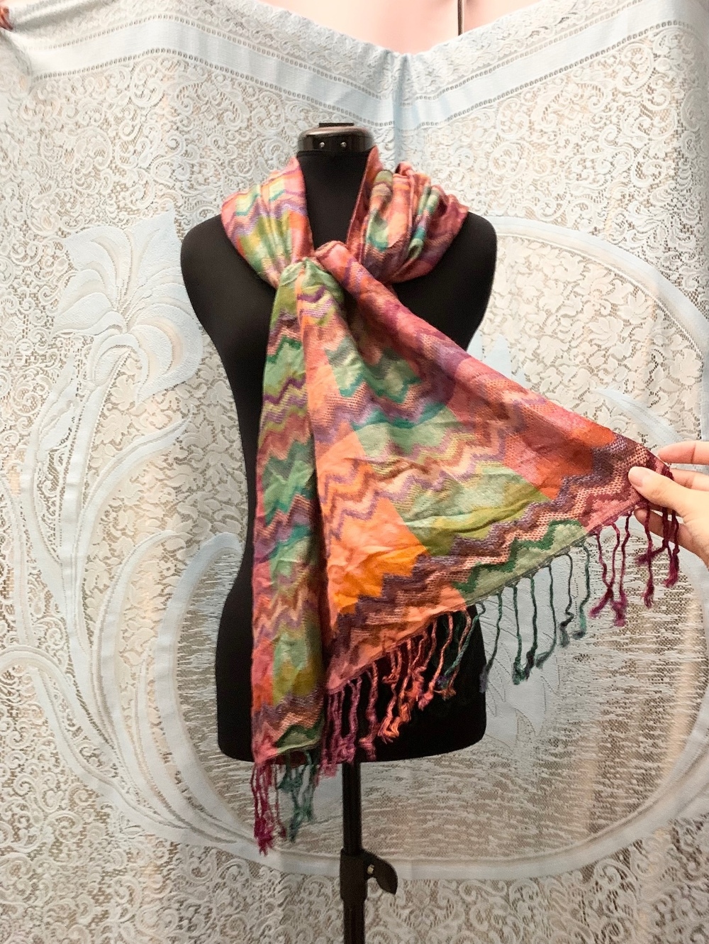 100% Cotton Boho Chevron Scarf Pashmina Wrap Shawl Zigzag Fringed Tassel Long
